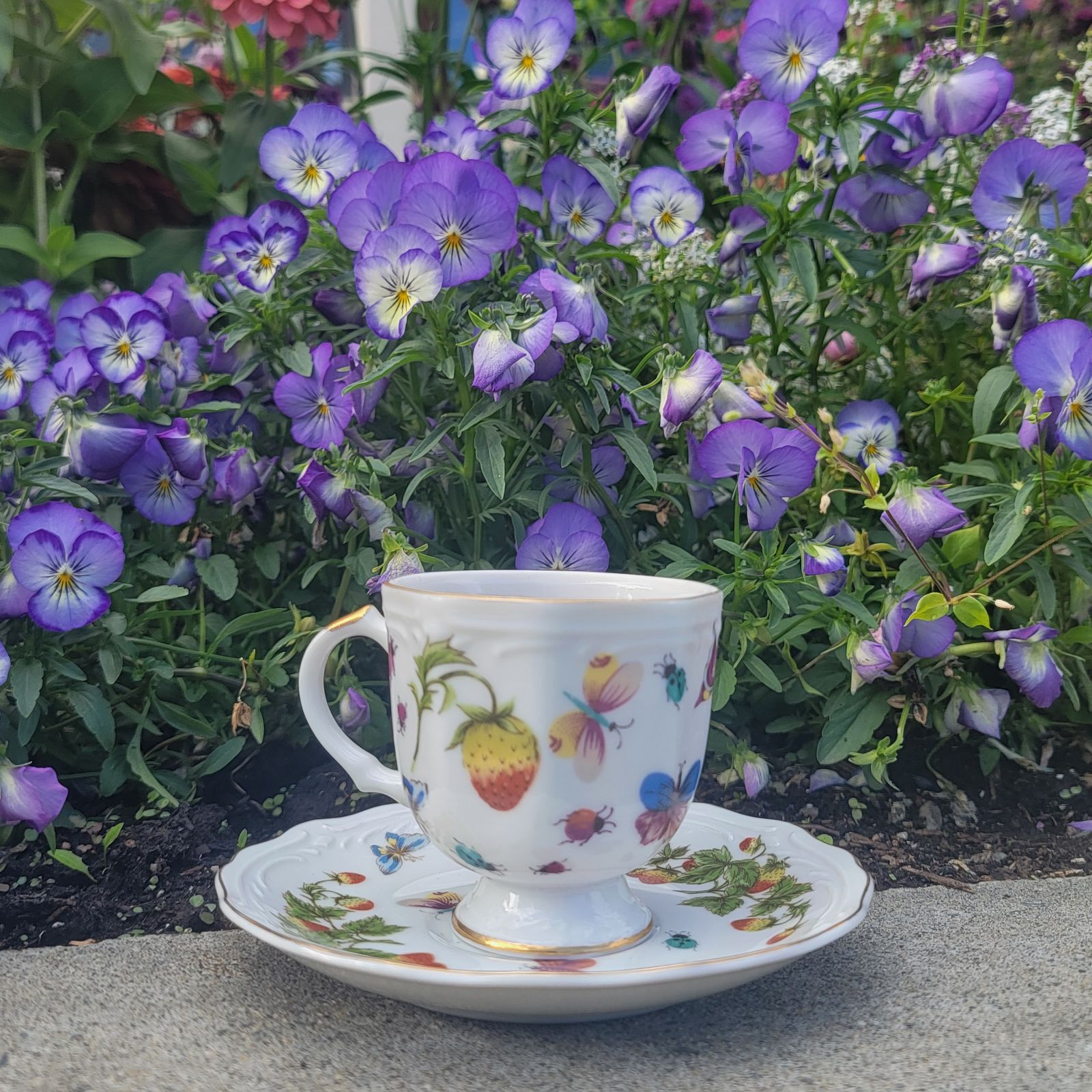 Teacup in a garden setting