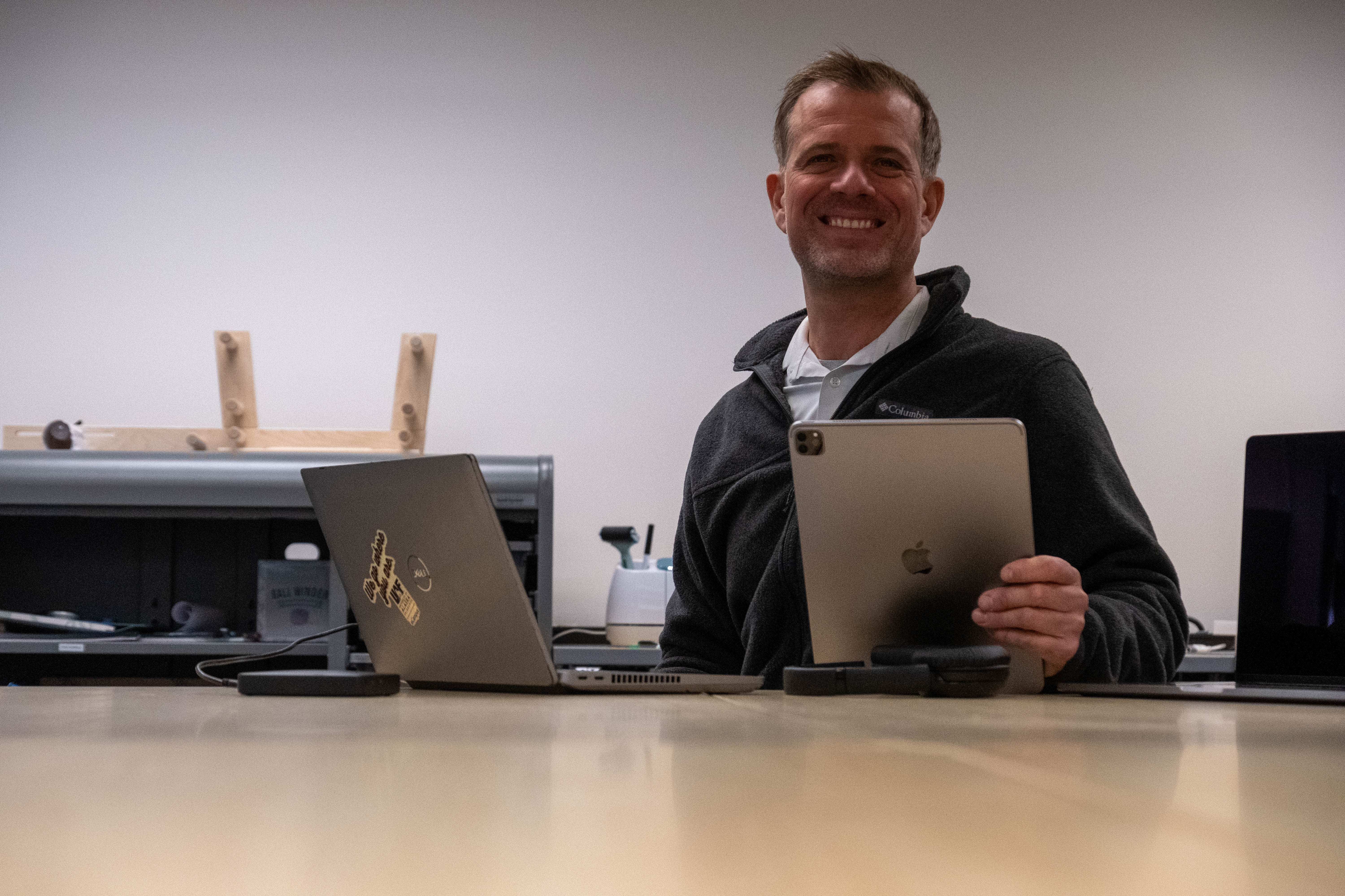 Brant Schalk, eCampus I.T. guru, displaying some of his favorite tech.