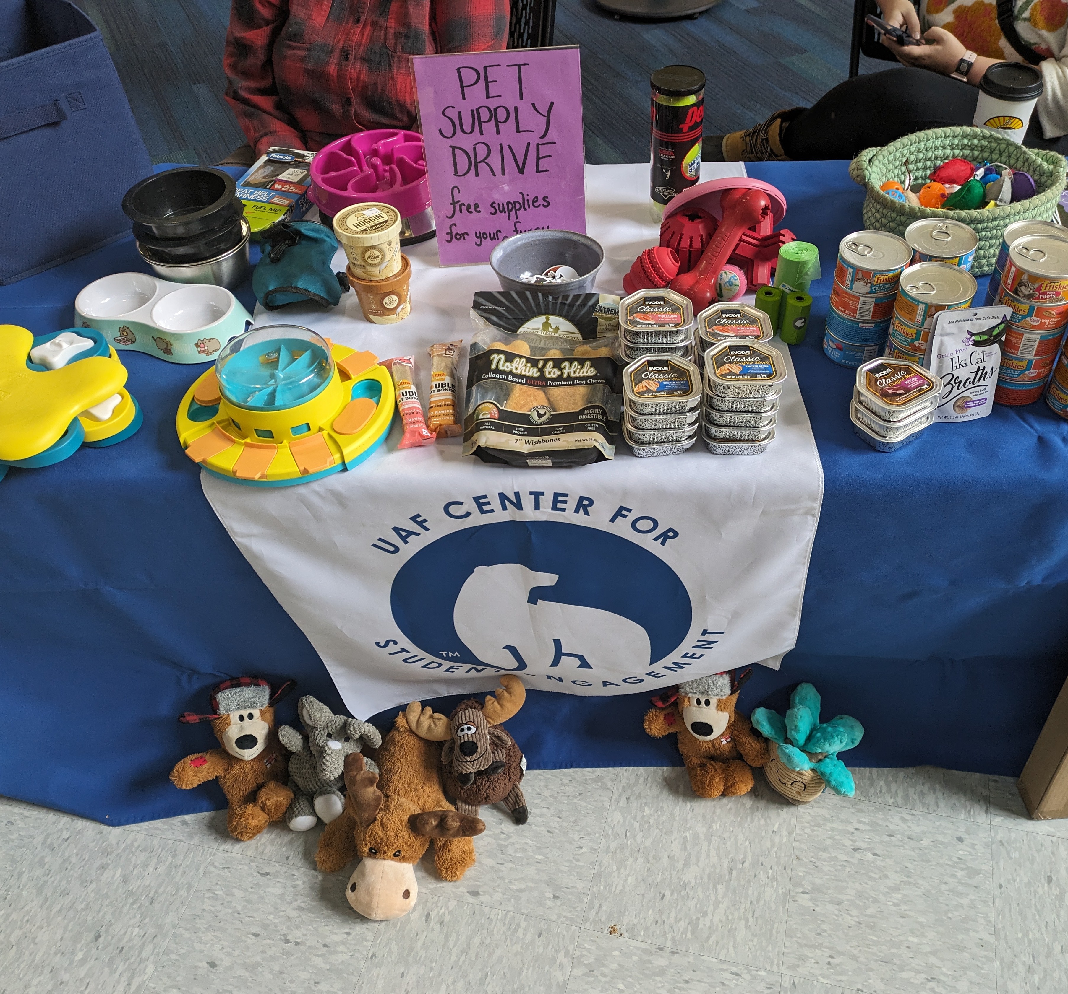 Items donated during the 2023 pet supplies and food drive.