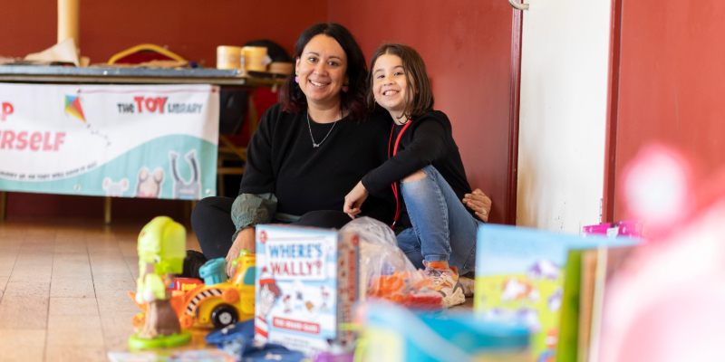 UCC PhD researcher Giorgia Anile, Founder and Director of The Toy Library, is pictured with her daughter Sophia at a toy swap event to mark the launch of The Toy Library’s Circular Christmas campaign. Photo: Clare Keogh.