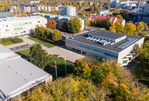 Aerial view of the university main building in autumn