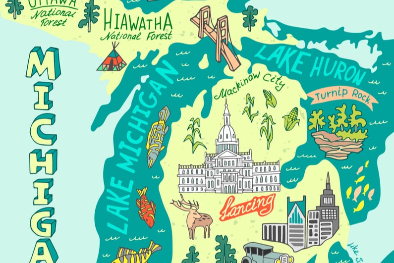 Illustrated map of Michigan