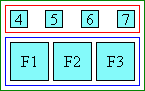 Diagram of glyph layout in distribute-letter aligned ruby when ruby text is shorter than base