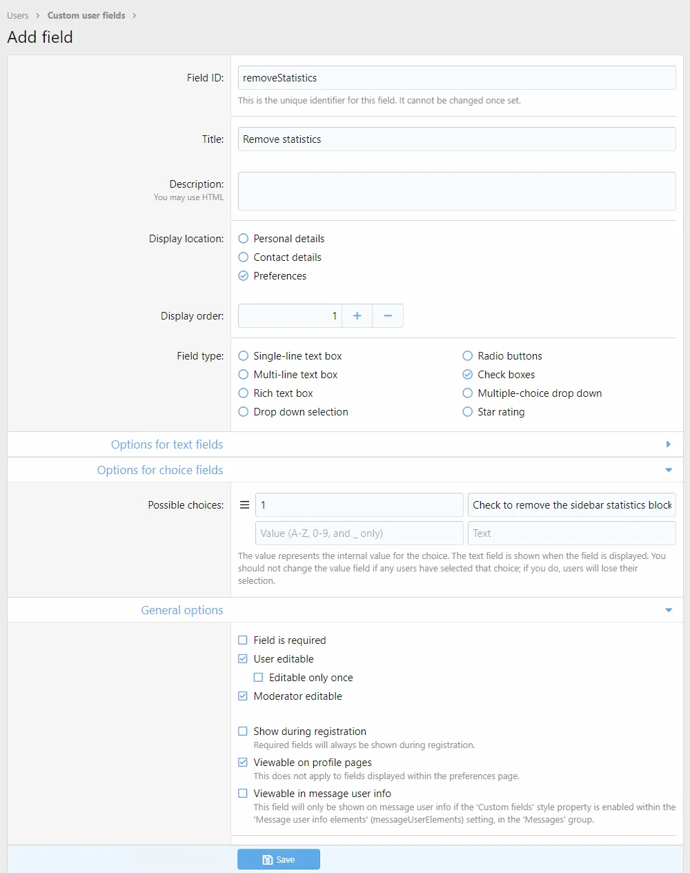 Resource 'Customising the layout with custom user fields'