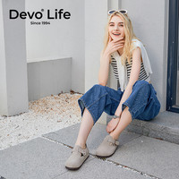 的沃 Devo 软木鞋女休闲学生皮鞋全包真皮复古文艺时尚一脚蹬单鞋