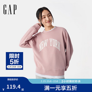 Gap 女装2025春季新款印花logo圆领卫衣宽松基础款休闲上衣725769 粉色 XS (155/76A)亚洲尺码