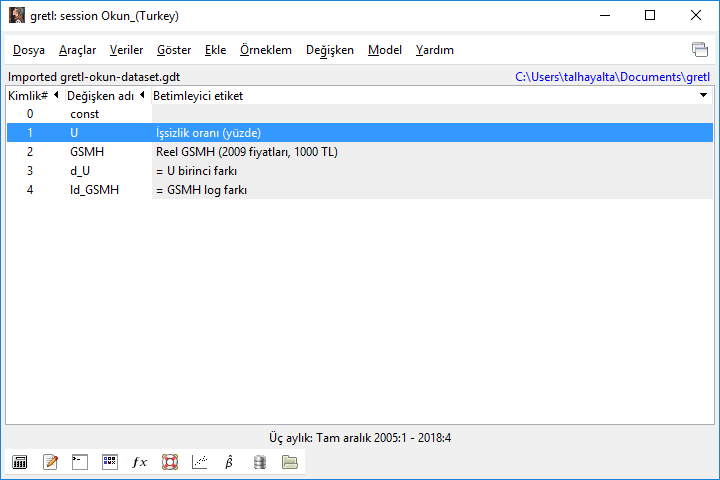 Gretl in Turkish screenshot