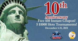 Liberty Slots Marks 10th Anniversary with Freebies & Five $1000 Freerolls