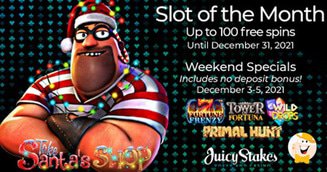 Juicy Stakes Casino Gives up to 100 Bonus Spins on Take Santa's Shop