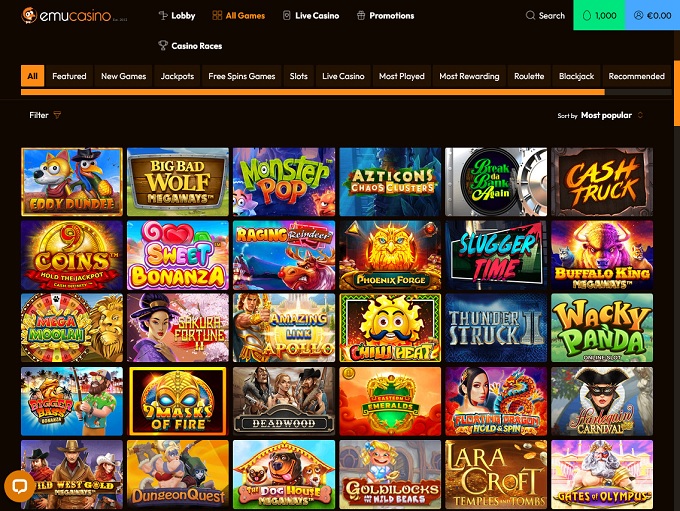 EmuCasino 22.08.2022. Lobby 