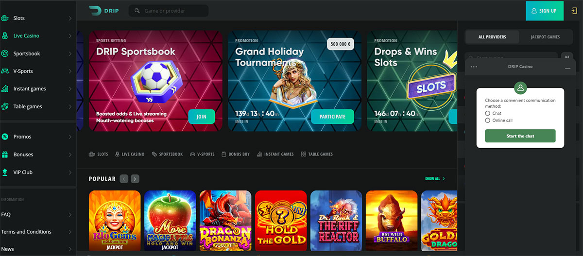 Drip-casino-main-page