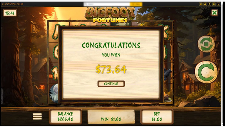 Lucky-Owl-club-casino-bigfoot-fortunes-win