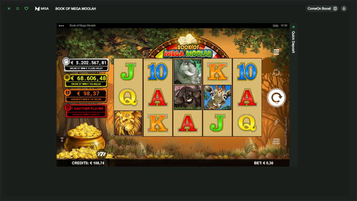 Comeon casino book of mega moolah