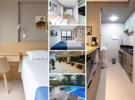 Apartamento com VISTA maravilhosa no bairro do Pina! Cozinha completa, Wi-Fi, Ar Condicionado e máquina de lavar - Condomínio com Estacionamento, Recepção 24h, Piscina e Academia