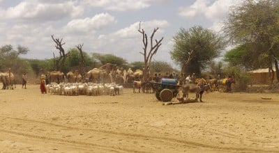 Water collection at Mesajid shallow well, Somali Region, Ethiopia