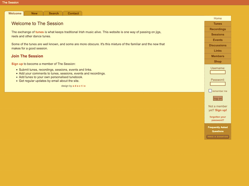 A screenshot of the second version of The Session