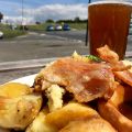 Checked in at Fox On the Downs. Sunday roast and a pint in the sun — with Jessica