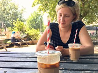 Checked in at Pelicano. Iced latte — with Jessica