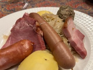 Checked in at Chez Yvonne. Choucroute garní — with Jessica