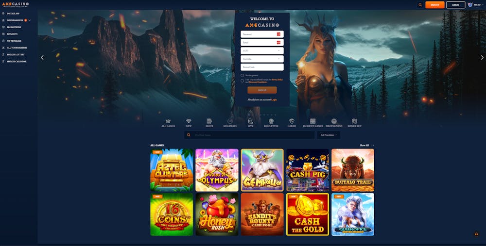 axe casino home page