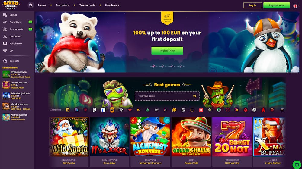 Bizzo Casino main page