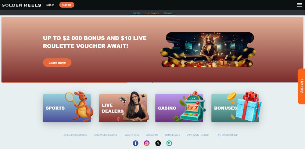 Golden Reels Casino homepage