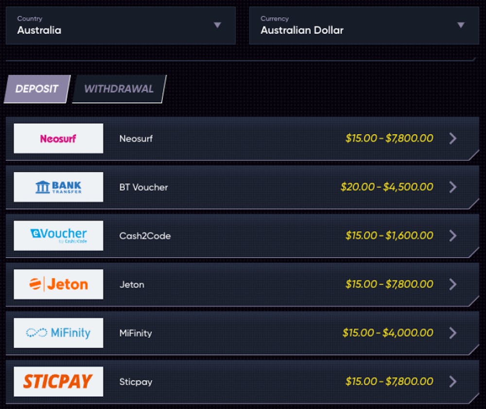 Quickwin Casino deposit payment options