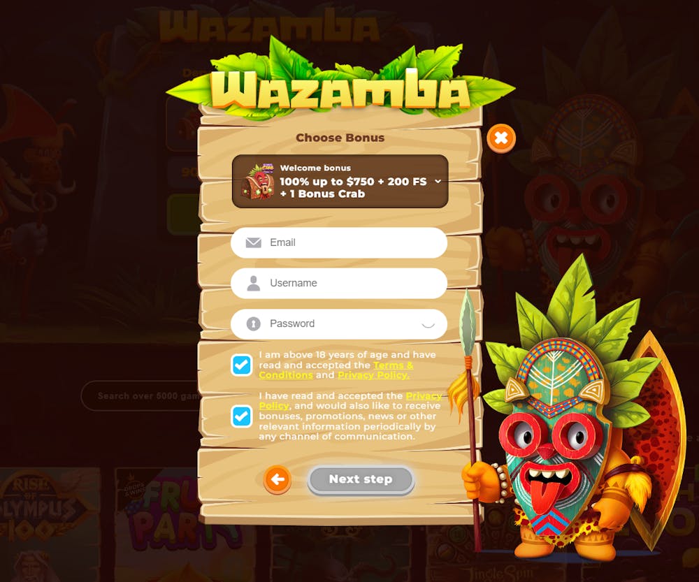 Wazamba Casino account signup