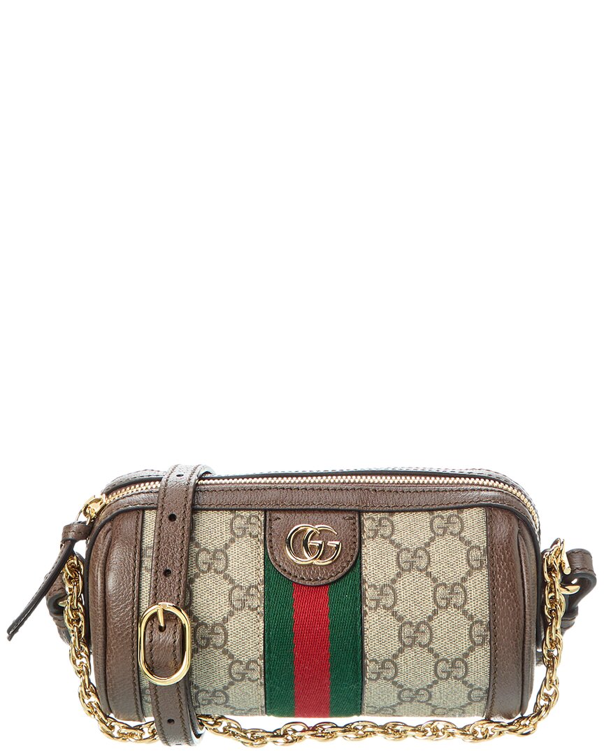 Gucci Ophidia Mini Gg Supreme Canvas & Leather Crossbody In Beige