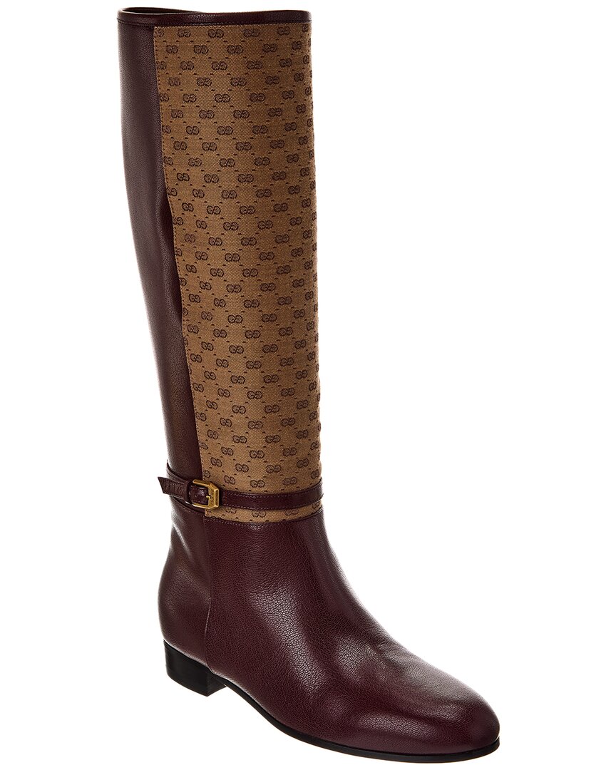 Gucci Gg Canvas & Leather Knee-high Boot In Brown