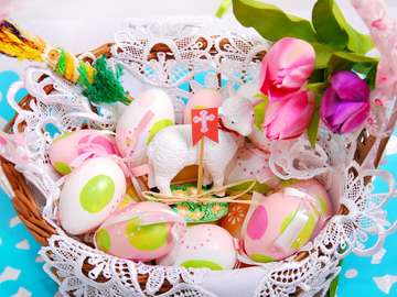 Easter basket with eggs and a lamb online puzzle