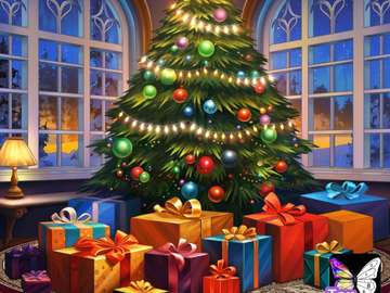 Christmas tree with presents online puzzle