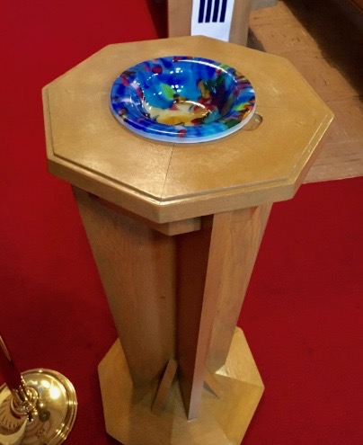 Hand Raked Fused Glass Baptismal Font - Blessings