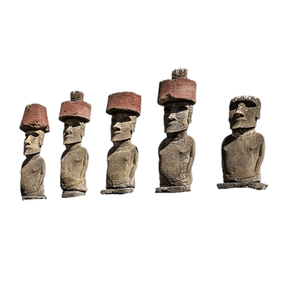 Aligned Easter Island Moai Statues With Hat