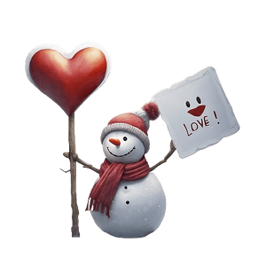 Snowman Holding a Big Heart