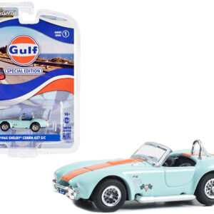 1965 Shelby Cobra 427 S/C Light Blue with Orange Stripes "Gulf Oil Special Edition" Series 1 1/64 Diecast Model by Greenlight by Diecast Mania