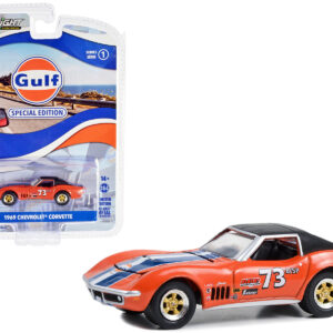 1969 Chevrolet Corvette #73 Orange "Gulf Oil Special Edition" Series 1 1/64 Diecast Model by Greenlight by Diecast Mania