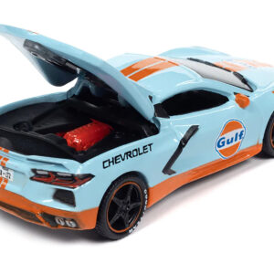 2022 Chevrolet Corvette Light Blue with Orange Stripes "Gulf Oil" "Sports Cars" Limited Edition 1/64 Diecast Model Car by Auto World by Diecast Mania