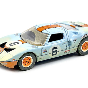 1965 Ford GT40 #6 Light Blue with Orange Stripe (Race Worn Version) "Gulf Oil" with Flag Man Figure Limited Edition to 4800 pieces Worldwide 1/64 Diecast Model Car by Auto World by Diecast Mania