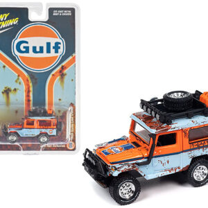 1980 Toyota Land Cruiser Light Blue and Orange (Rusted Version) "Gulf Oil" with Roof Rack Limited Edition to 2496 pieces Worldwide 1/64 Diecast Model Car by Johnny Lightning by Diecast Mania