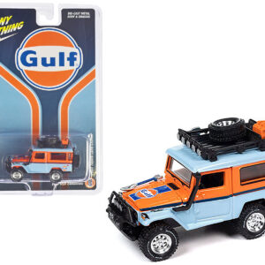 1980 Toyota Land Cruiser Light Blue and Orange "Gulf Oil" with Roof Rack Limited Edition to 2496 pieces Worldwide 1/64 Diecast Model Car by Johnny Lightning by Diecast Mania