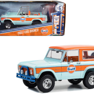 1966 Ford Bronco Light Blue with Orange Stripes and Top "Gulf Oil" "Running on Empty" Series 6 1/24 Diecast Model Car by Greenlight by Diecast Mania