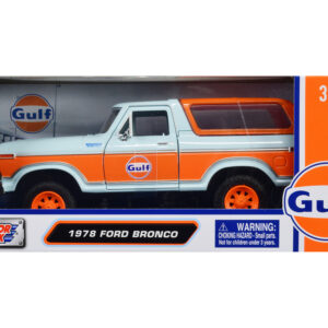 1978 Ford Bronco Light Blue and Orange "Gulf Oil" "Gulf Die-Cast Collection" 1/24 Diecast Model Car by Motormax by Diecast Mania