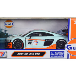 Audi R8 LMS GT3 #28 Light Blue with Orange Stripes "Gulf Oil" "Gulf Die-Cast Collection" 1/24 Diecast Model Car by Motormax by Diecast Mania