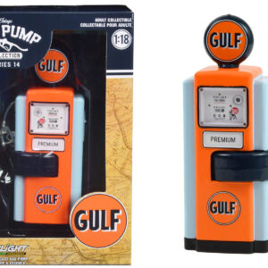 1948 Wayne 100-A Gas Pump "Gulf Oil" Orange and Light Blue "Vintage Gas Pumps" Series 14 1/18 Diecast Replica by Greenlight by Diecast Mania