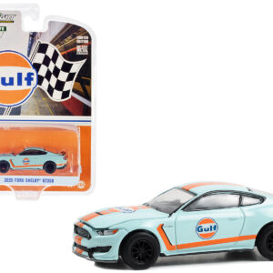 2020 Ford Shelby GT350 Light Blue with Orange Stripes "Gulf Oil" "Hobby Exclusive" Series 1/64 Diecast Model Car by Greenlight by Diecast Mania