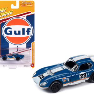 1965 Shelby Cobra Daytona Coupe #23 Dark Blue with White and Orange Stripes "Gulf Oil" "Classic Gold Collection" 2023 Release 2 Limited Edition to 3124 pieces Worldwide 1/64 Diecast Model Car by Johnny Lightning by Diecast Mania