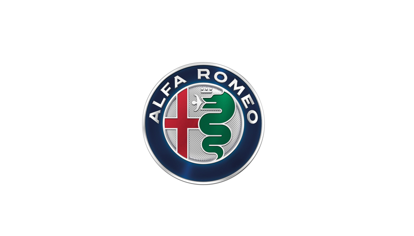 Alfa Romeo logo featuring a green snake and a red cross in a circular emblem