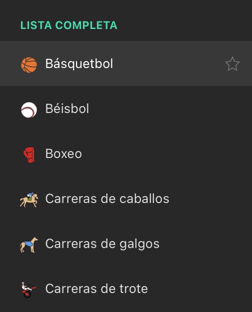 menu de deportes en bet365