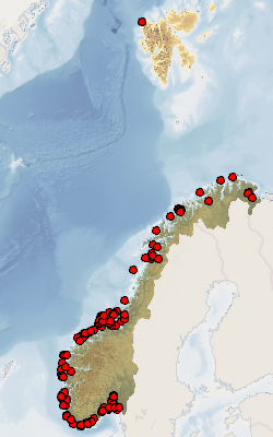 Kart. Utbredelse i Norge.